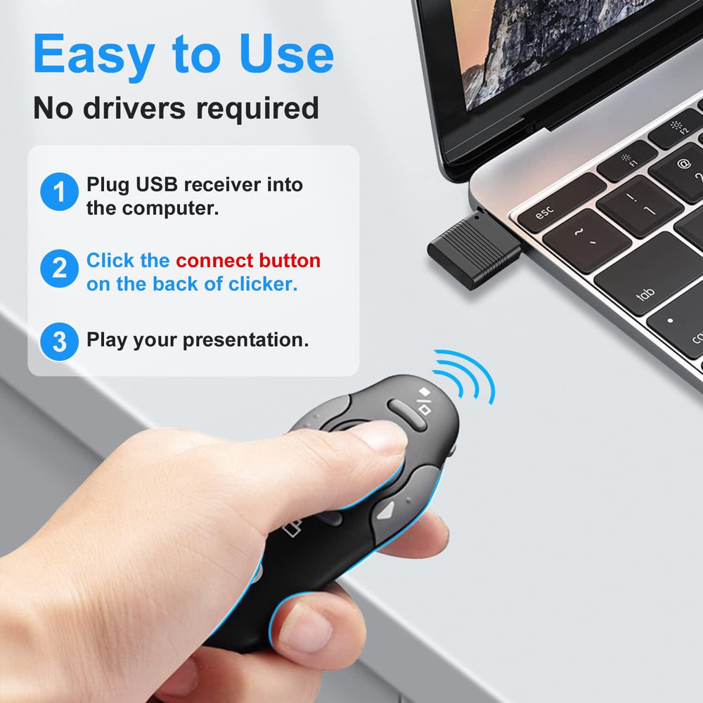 Wireless Presentation Clicker for Powerpoint Presentations, USB Dongle Presenter