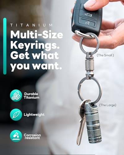 Titanium Keychain Rings, Split Side Pushing 2pcs Grey Small Titanium Key Rings