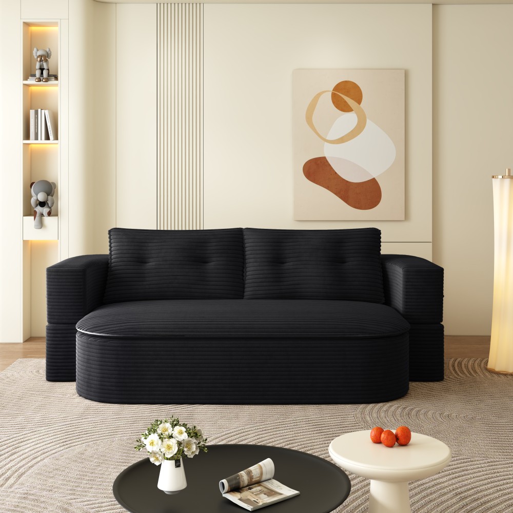 Foldable 2-in-1 Sofa Bed Sleeper Couch w/ Pillows & Blanket, Plush Corduroy
