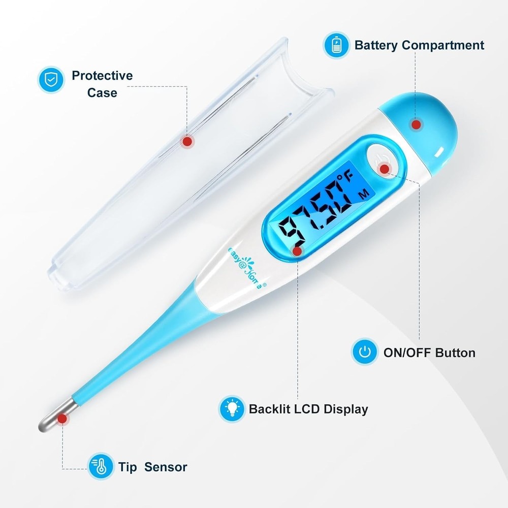 Precision Ovulation Thermometer with Waterproof Probe - Easy Scan & Record, Blue
