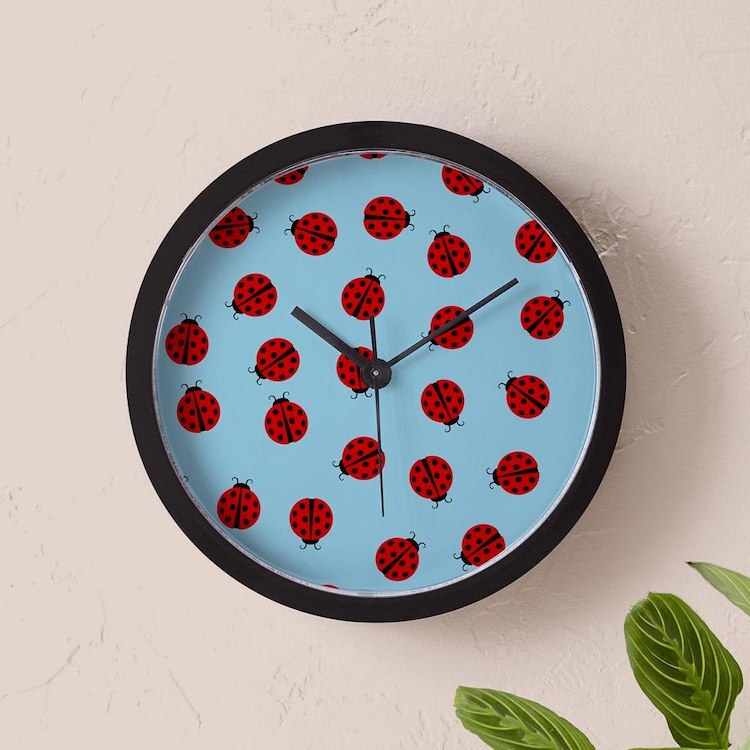 CafePress Cute Ladybug Pattern 10" Wall Clock (219748713)