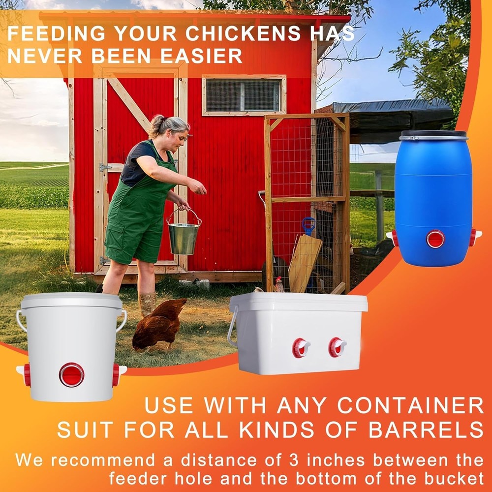 Efficient No-Waste Chicken Feeder Kit with Gravity Flow & 4 Feeding Ports