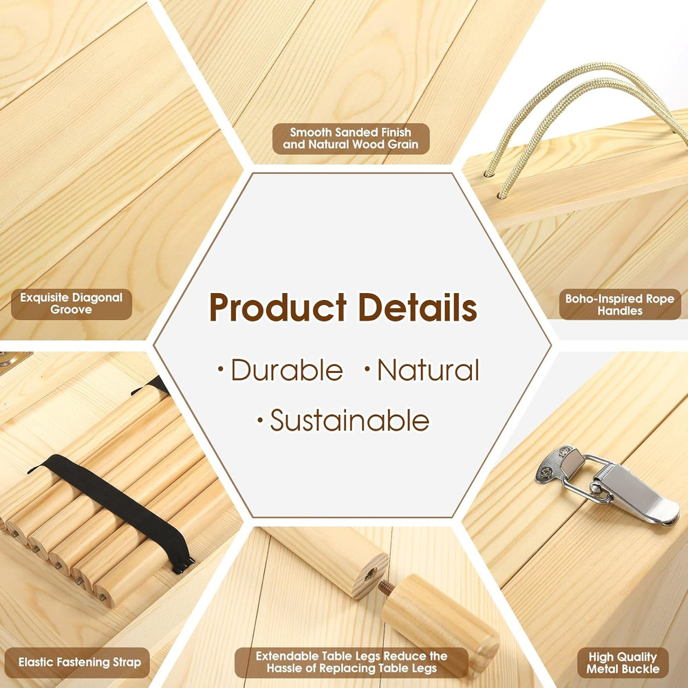 Folding Picnic Table with Table Runner, Portable Boho Low Picnic Table for Indoo