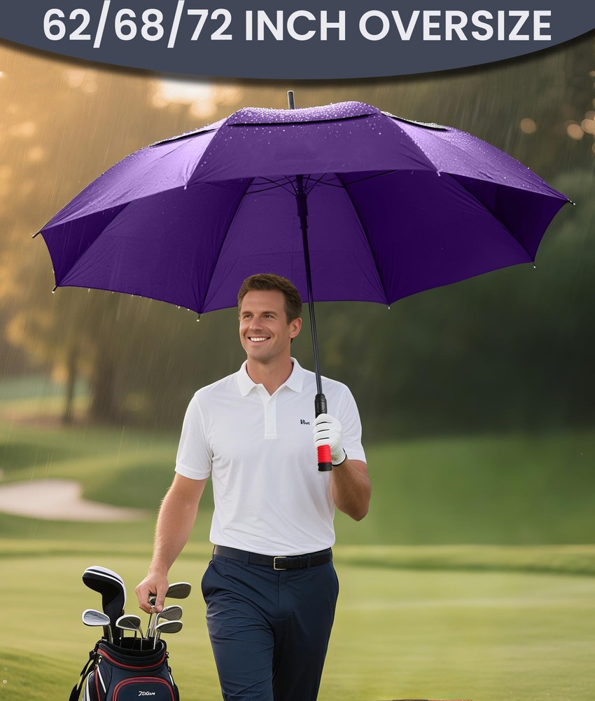 /62/68/72 Inch Automatic Open Golf Umbrella Oversize Extra Large Double Canop...