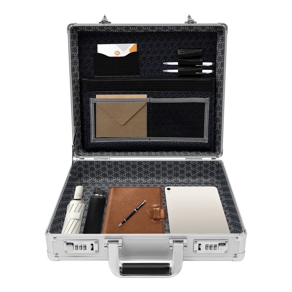 Silver Aluminum Flight Case Hard Men Locking Briefcase Safety Toolbox Office