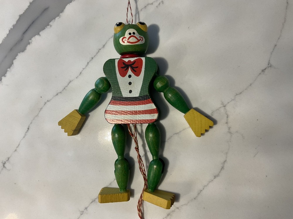 Vintage Austrian Wooden Frog Jumping Jack String Puppet