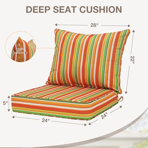 Deep Seat Patio Chair Cushions, 2 Piece Set, Water Resistant Set of 1 Rainbow