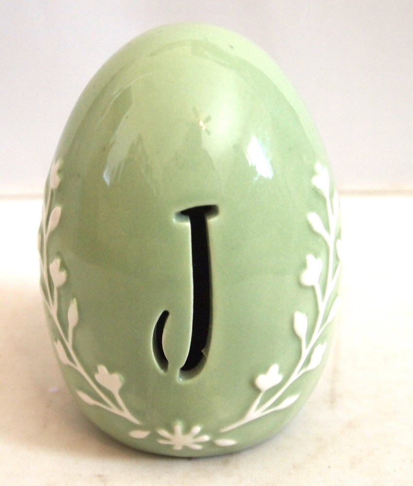 SPRING EASTER LETTER J MONOGRAM DECORATIVE GREEN EGG NWOT