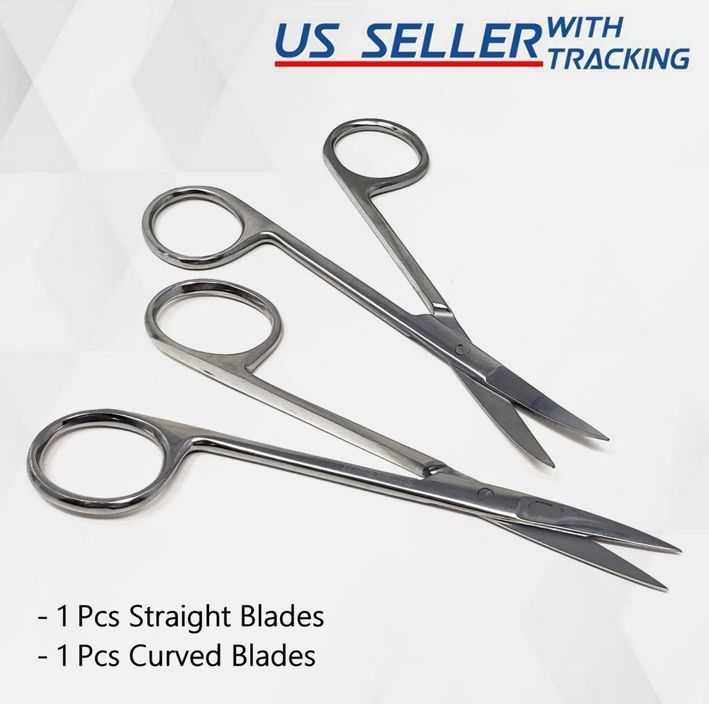 CURVED + STRAIGHT SMALL SCISSORS MULTIPURPOSE USE FOR MUSTACHE, THREAD, EYEBROWS