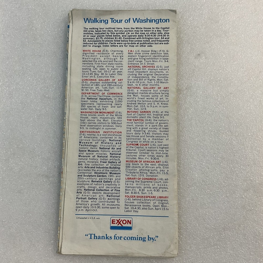 1978 Washington DC Exxon Tiger Folding Pape4 Map & Visitor Guide OldPaperMaps