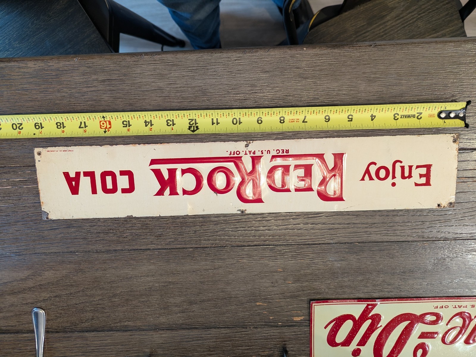 RARE RED ROCK COLA TIN TACKER STRIP SIGN EMBOSSED STOUT CO. 100% ORIGINAL