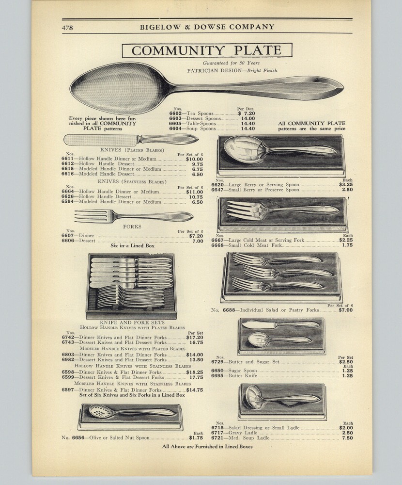 1925 PAPER AD 2 PG Patrician Pattern Community Plate Silverware
