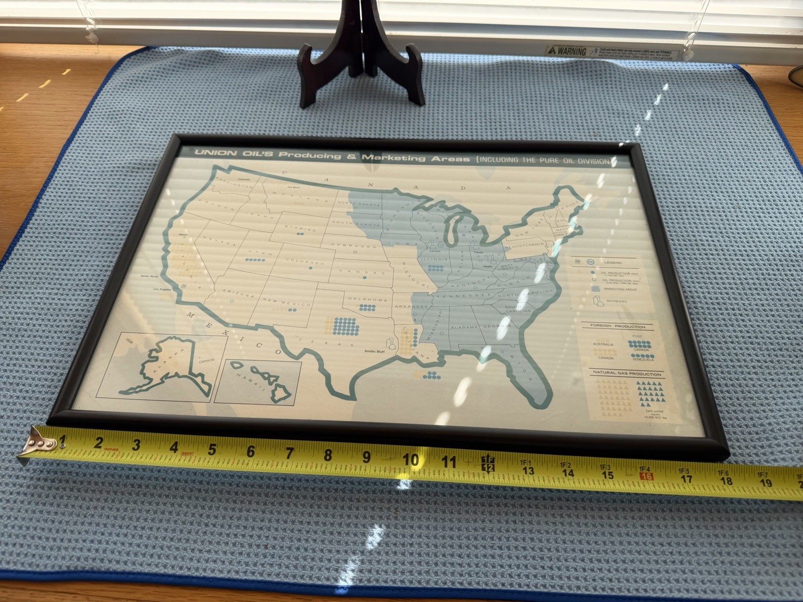 ANTIQUE UNION 76 OIL PRODUCING & MARKETING AREA REFINERIES FRAMED U.S. MAP