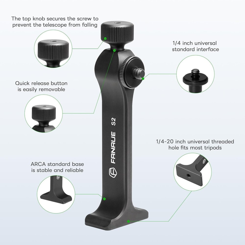 FANAUE S2-01 Binocular Tripod Adapter with 1/4-20" Thread Compatible black