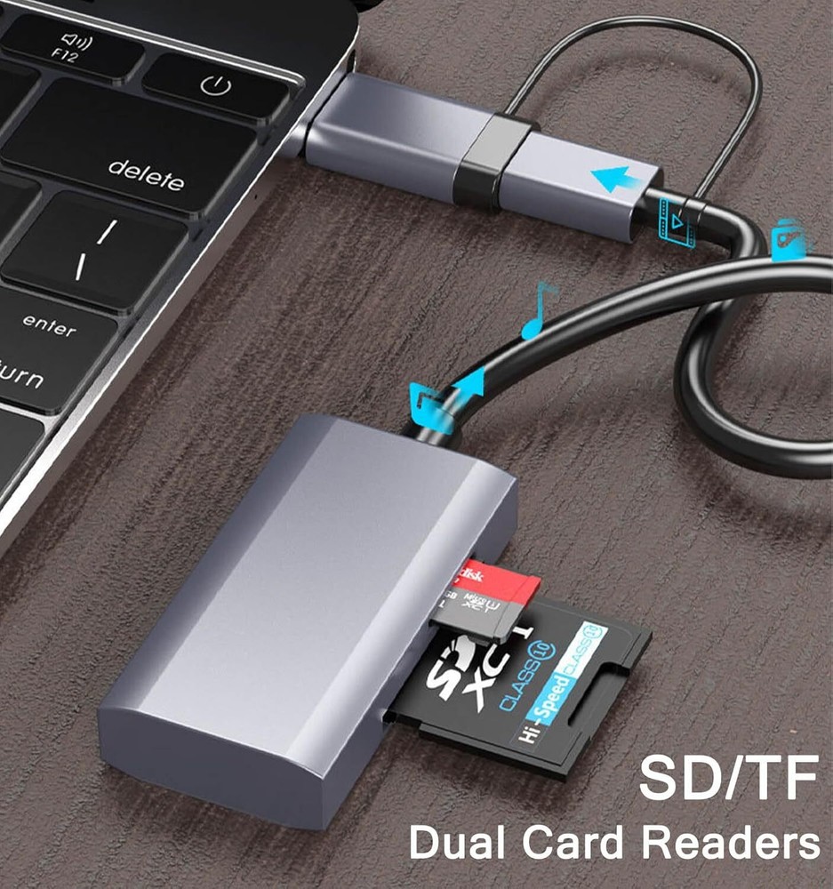 USB C USB 3.0 SD Card Reader 4 in 1, USB A&C Hub with Memory SD/TF Card Reader