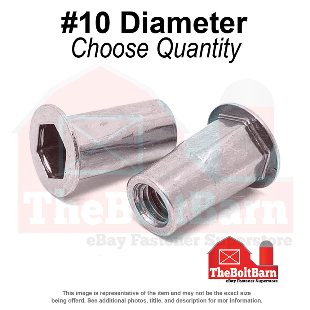 #10-24 Aluminum Hex Rivet Nuts Plain (Choose Quantity)