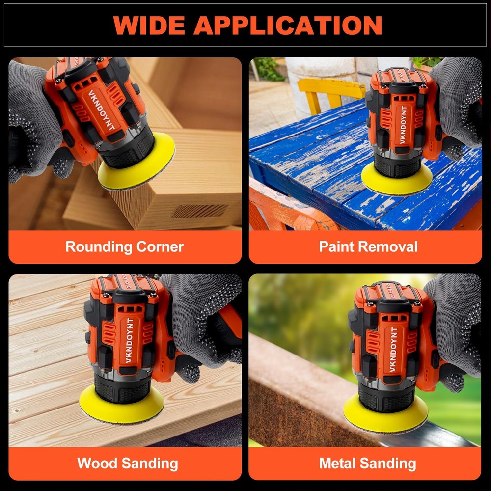 Brushless Small Sander with 36PCS Sandpapers, 2 Variable Speed Cordless Sande...