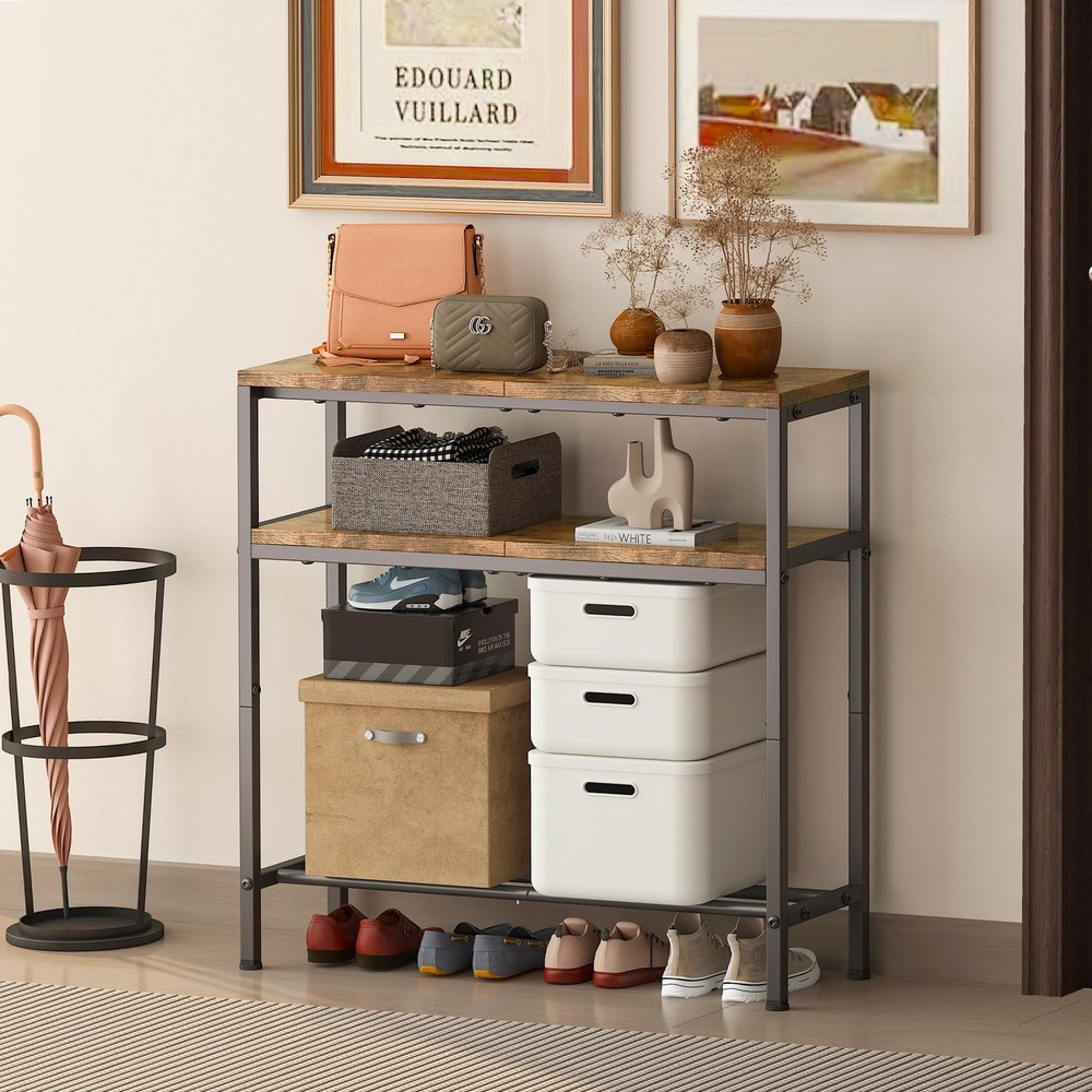 Entryway Table with Storage, 3-Tier Console Table 31.5" Width, Industrial Sof...