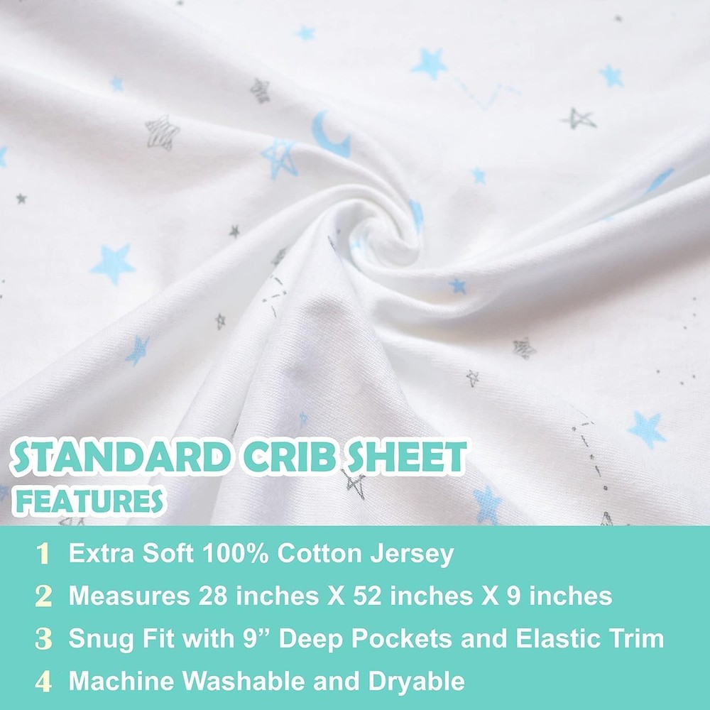 Soft Cotton Crib Sheets 3-Pack - Blue Star/Zigzag