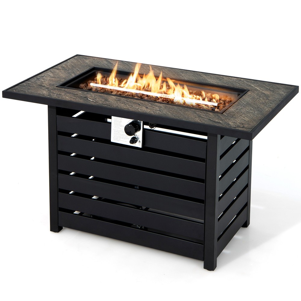 42" Rectangular Propane Fire Pit Table 50,000 BTU W/ Lava Rocks & PVC Cover