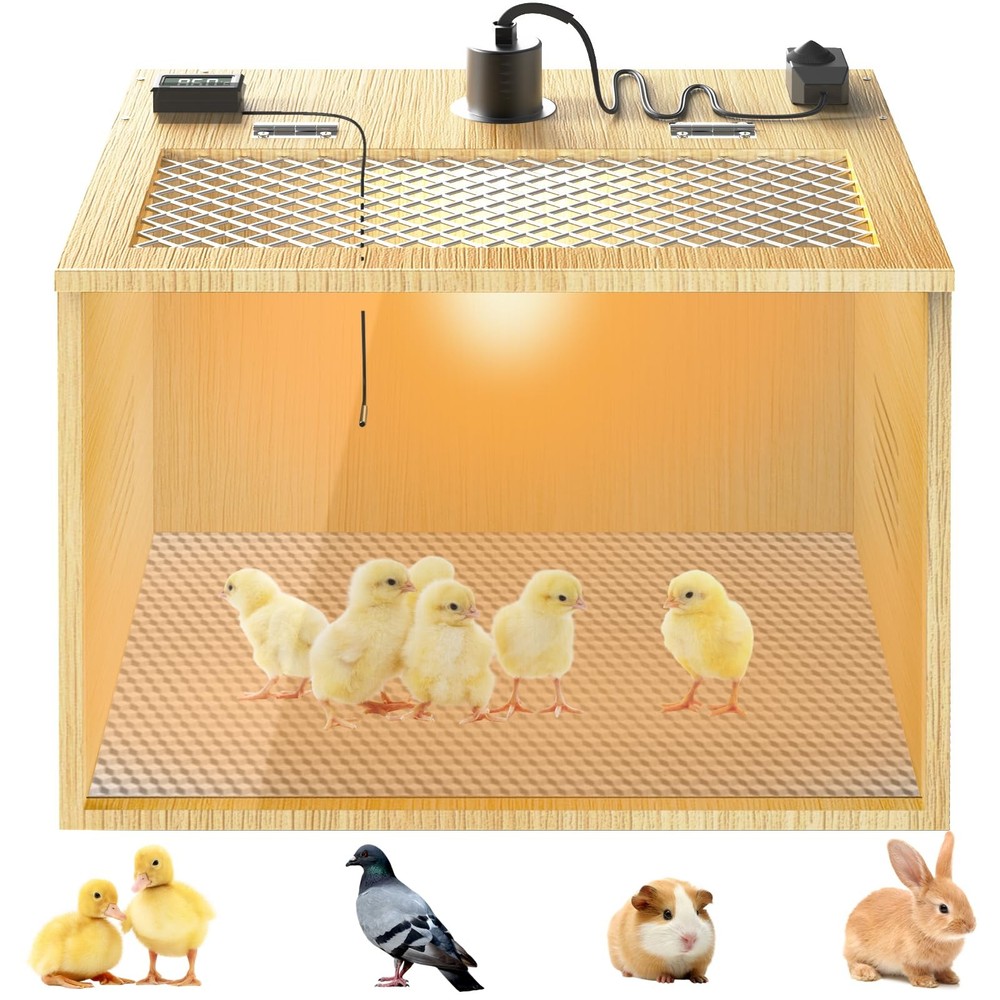 Brooder Box for Chicks, 16 Inch Wooden Chicken Brooder Box with 75W Heat Lamps,
