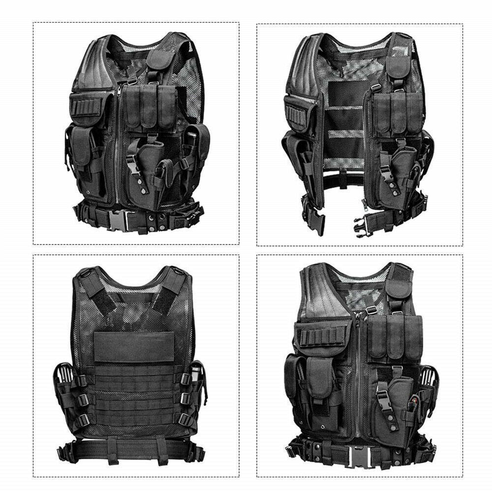 U.S Tactical Vest Military Police Airsoft Hunting Combat Training Gear Black