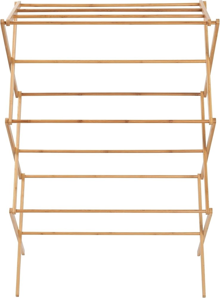 Space-Saving Collapsible Bamboo Laundry Drying Rack Clothes Foldable In&Outdoor