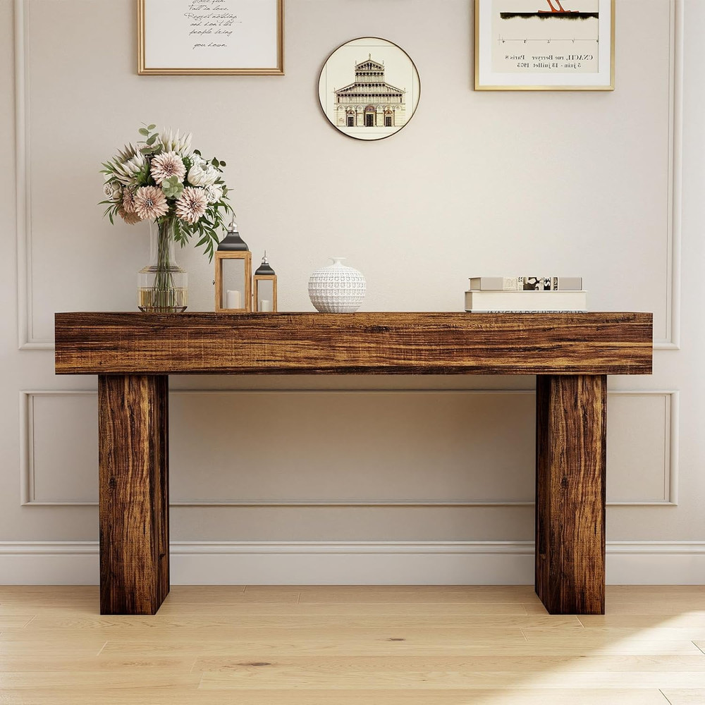 63'' Long Console Table,2 Tier Farmhouse Entryway Table Sofa Table with Storage,