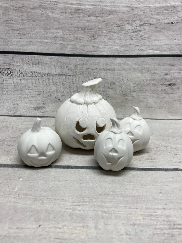 Ceramic Bisque Pumpkin Paint Ghost Halloween Fall Decor Set