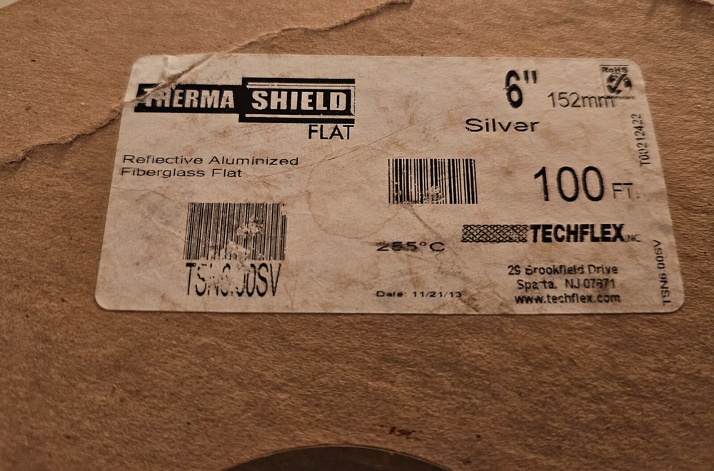 Techflex ThermaShield Flat 6" Silver TSN6.00SV High Temp Shielding - 10' Cut