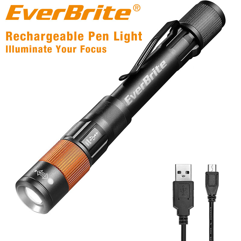 EverBrite Rechargeable Pen Light Zoomable Handheld Flashlight 4 Lighting Modes