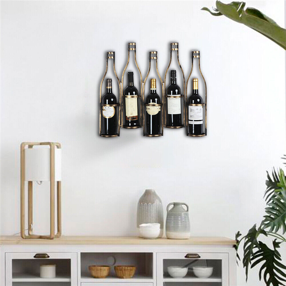 5-Bottles Wall Mounted Wine Rack Bottle Holder Kitchen Bar Wine Storage Display