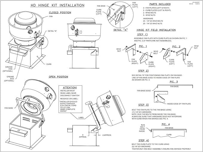 CAPTIVE-AIRE Heavy Duty Hinge Kit for Restaurant Canopy Hood Exhaust Fan