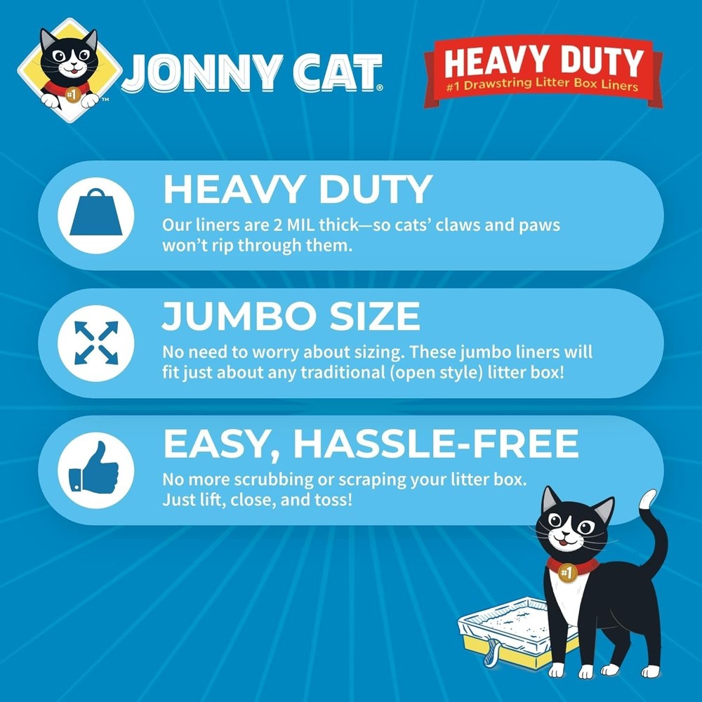 Jumbo Litter Box Liners - Heavy Duty, Unscented with Drawstring Closure, 5 Pack