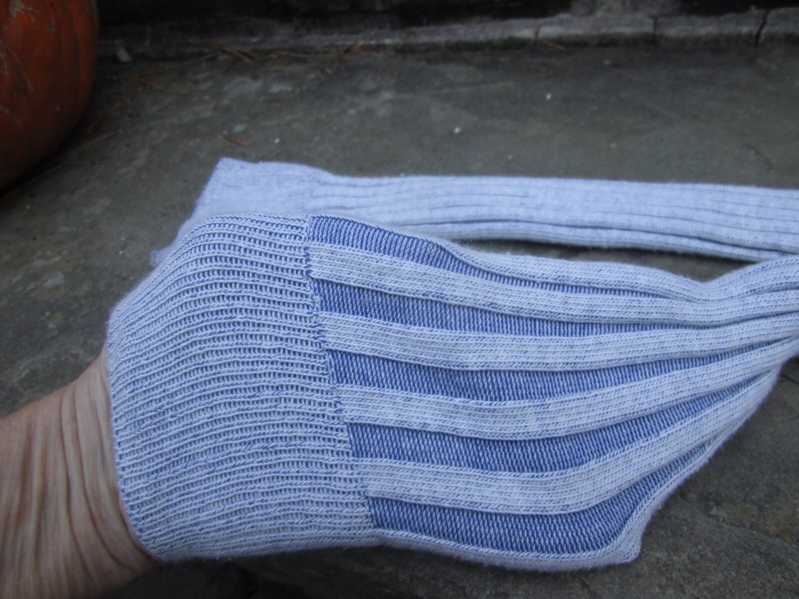 REENACTOR COLONIAL REV WAR 18TH C STOCKINGS VERTICAL RIBBED STRIPED BLUE COTTON