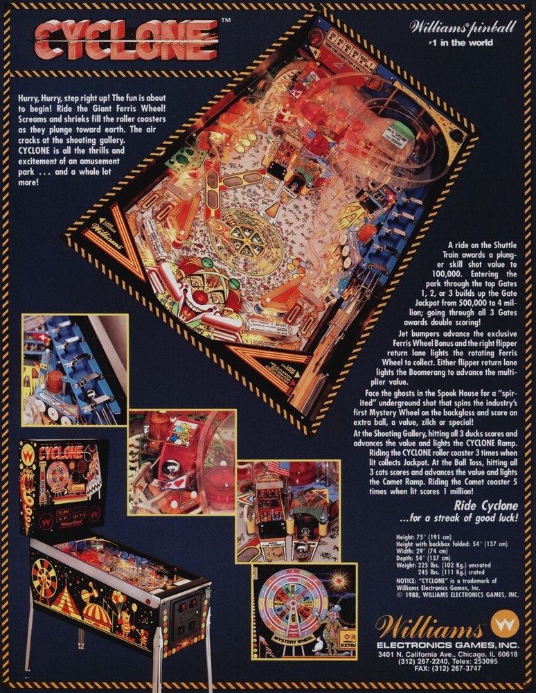 1988 Williams Cyclone Pinball Machine Rubber Ring Kit