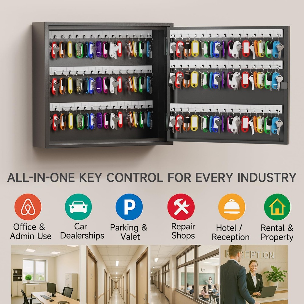 WeHere Key Lock Box for 90 Keys, Wall Mount Cabinet 90 Keys (Basic), Blue