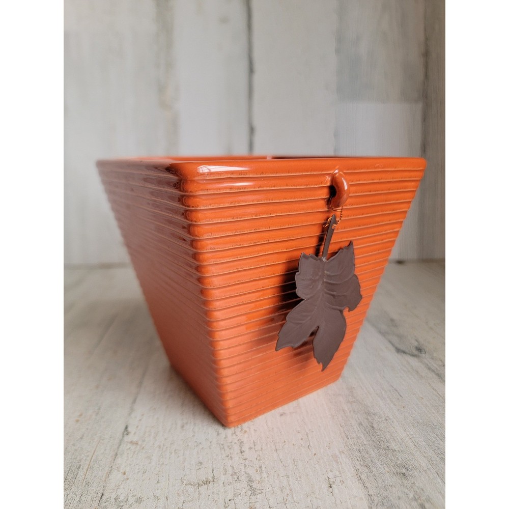 FTD ceramic orange planter leaf fall pot garden home decor square