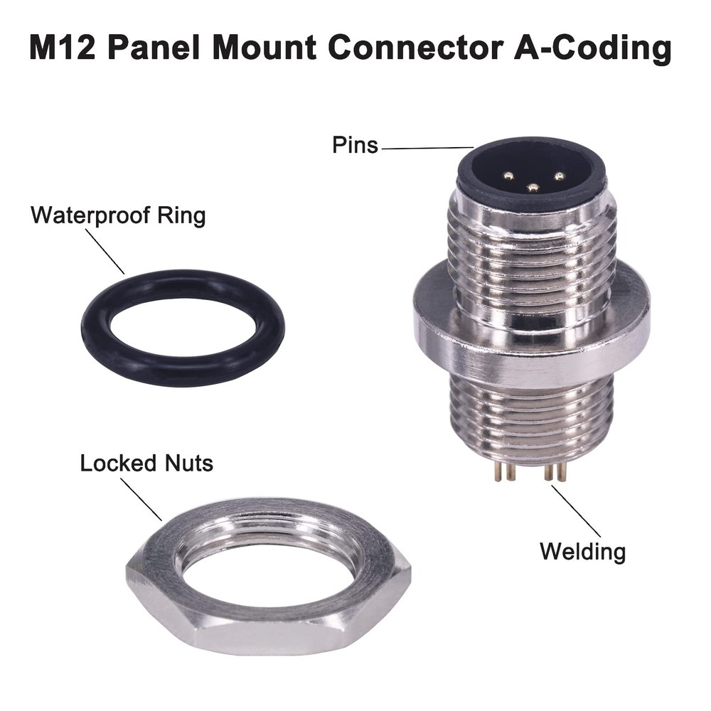 M12 Panel Type Male Socket Connector 8 Pin Aviation Panel Back Mount Wire Cable
