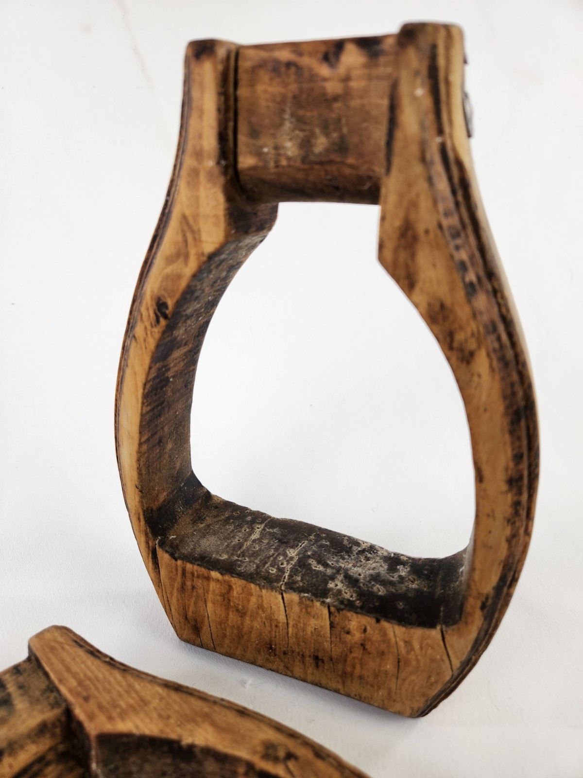 Antique Wooden Stirrups & Leather Tapaderos Boot Cover Hand Carved Horse Saddle