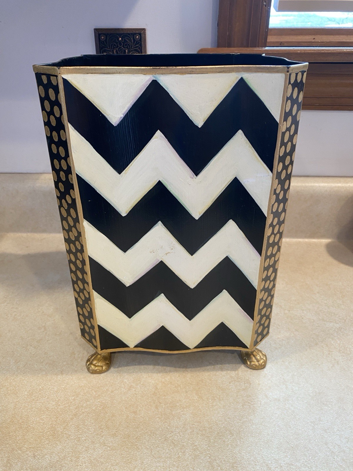 Mackenzie Childs Zig Zag Trash / Waste Basket