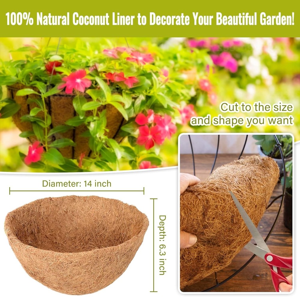 6 Pack 14" Coconut Fiber Basket Liners - Replacement