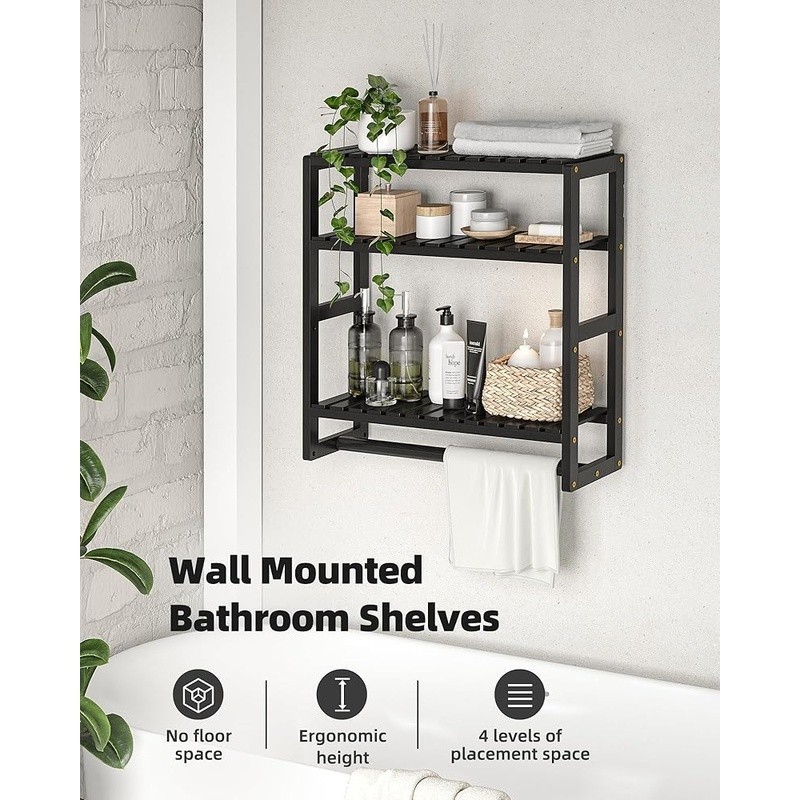 Bamboo Wall-Mounted Bathroom Shelf Adjustable Storage Organizer Towel Essentials