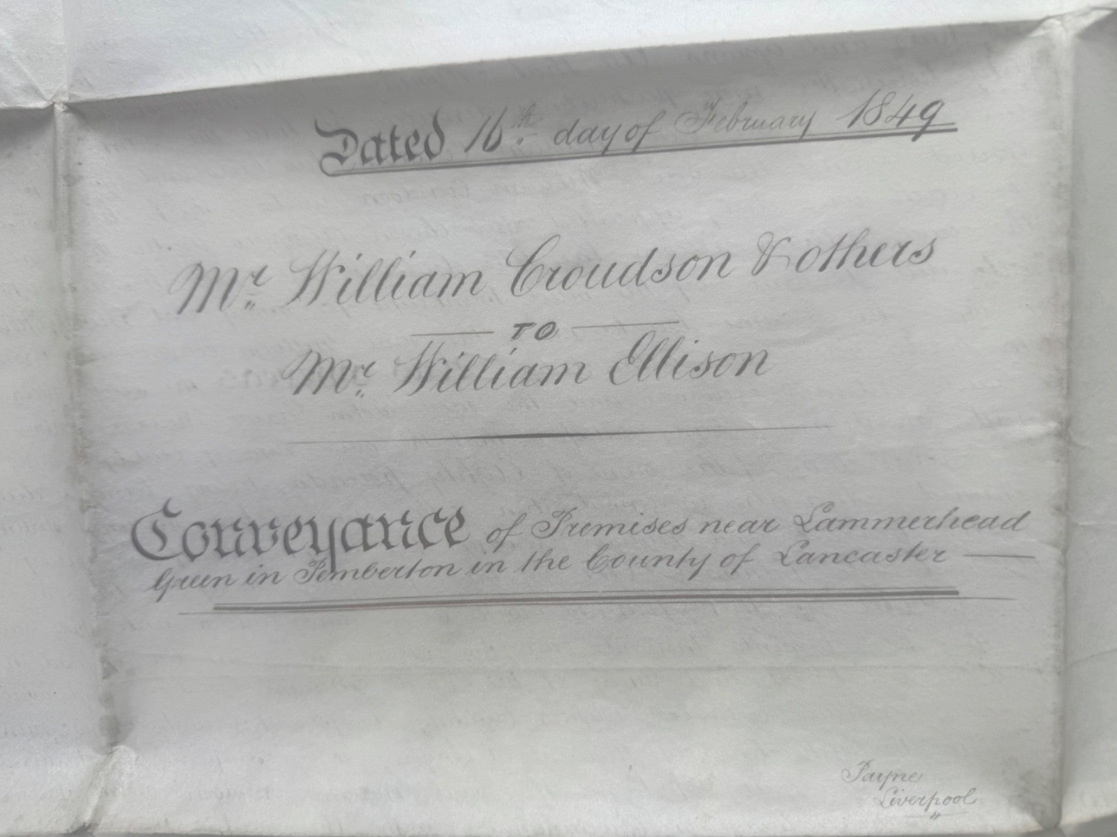 Pemberton Lancashire Vellum Indenture Land Deed 1849 Croudson to Fraser Wax Seal