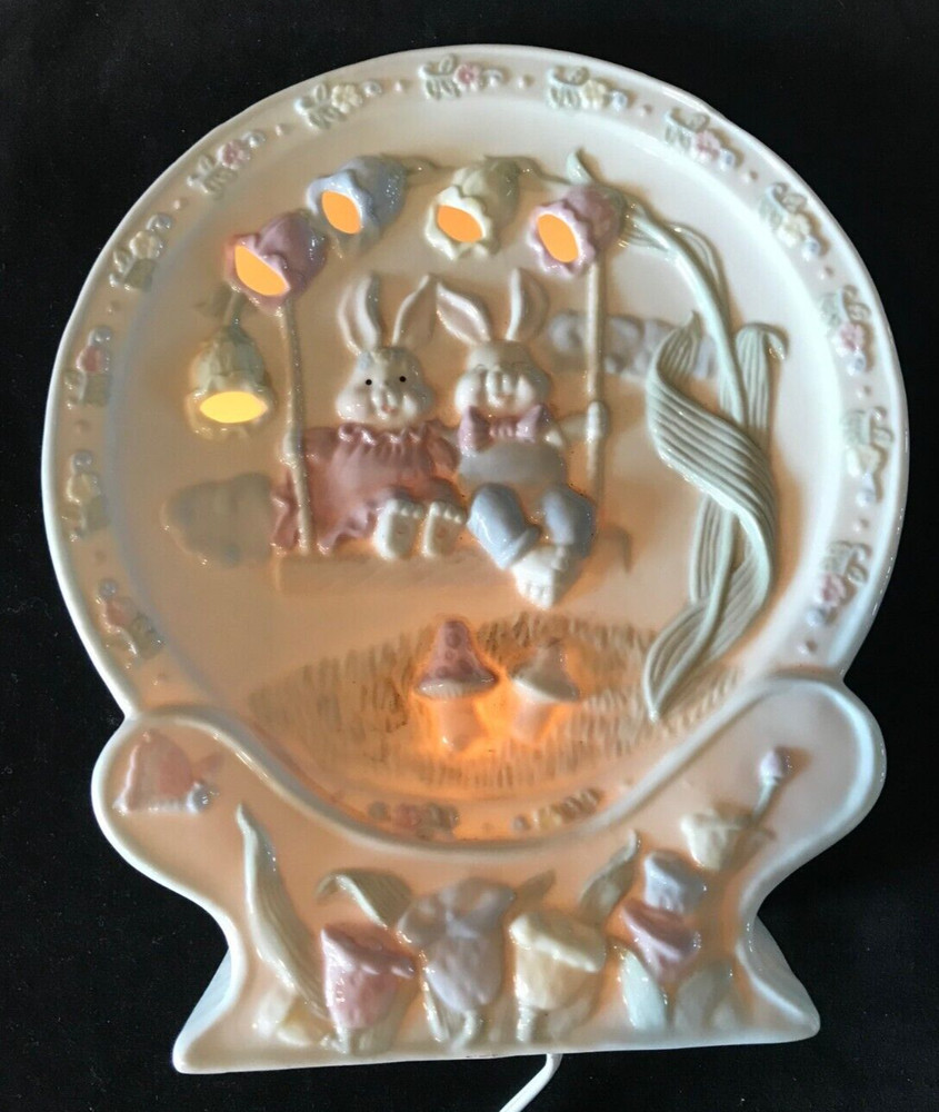 Cracker Barrel Lighted Easter Bunnies on Swing Plate Night Light Table Decor