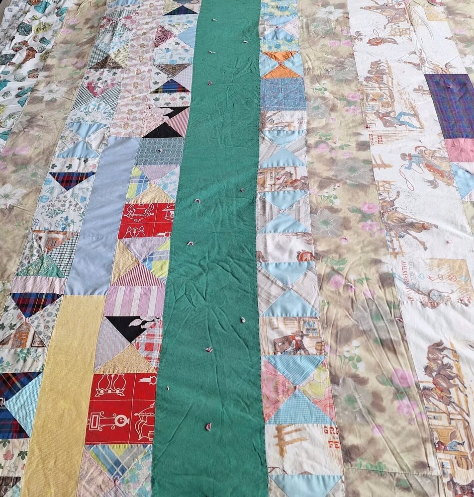 VTG Handmade Patchwork Quilt Block Pattern 70"x90" Horse Theme Cutter Display