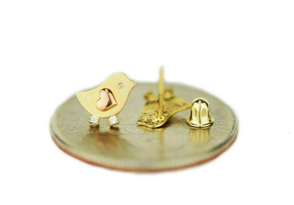 14k Yellow Gold Bird CZ Stud Earrings