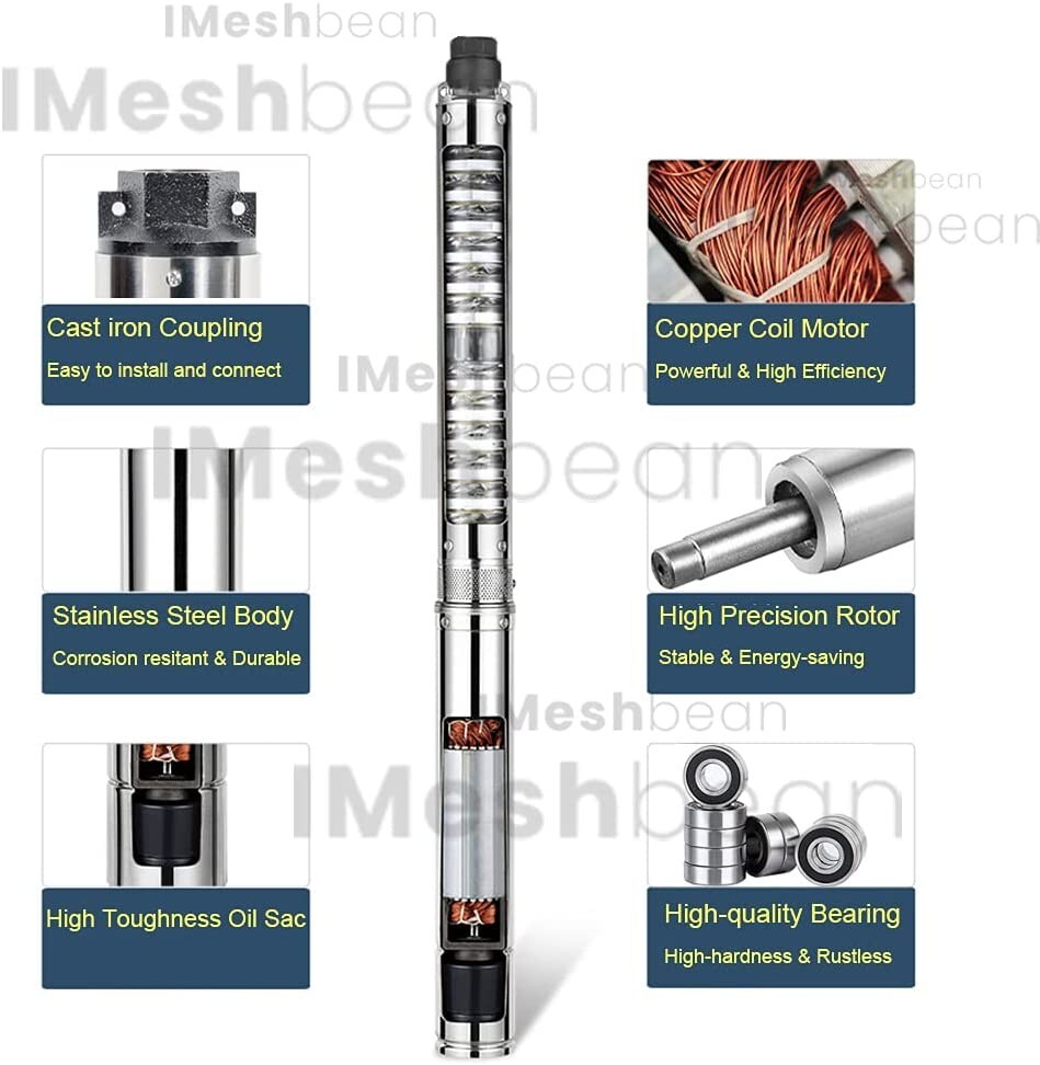 1 HP 4" Deep Well Submersible Pump ,115V, 33 GPM, 276FT ,60Hz,Stainless Steel