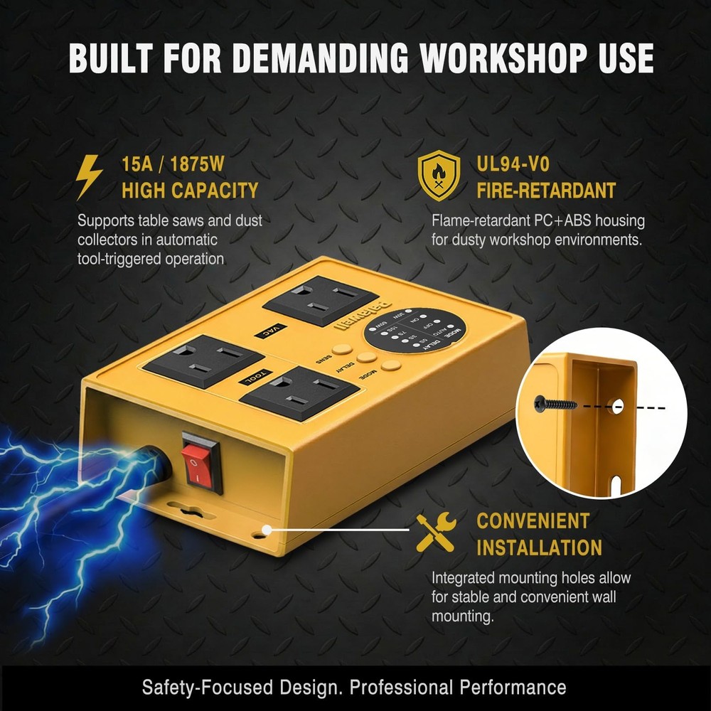 Automatic Vacuum Switch for Power Tools - Adjustable Threshold (30W/60W) & De...