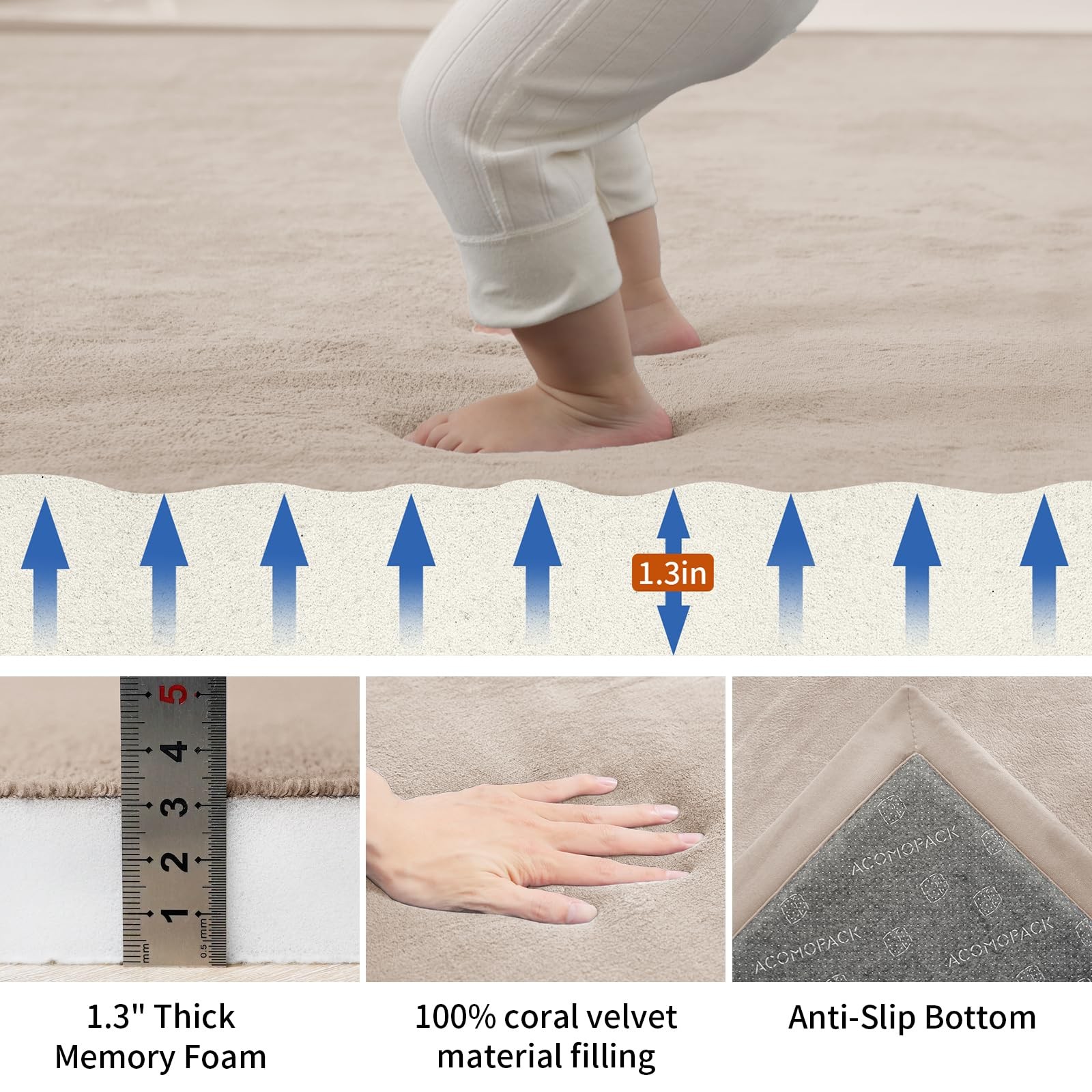 59x79in Baby Play Mat for Crawling,kids,Non slip Thick Memory Foam Nursery Rug